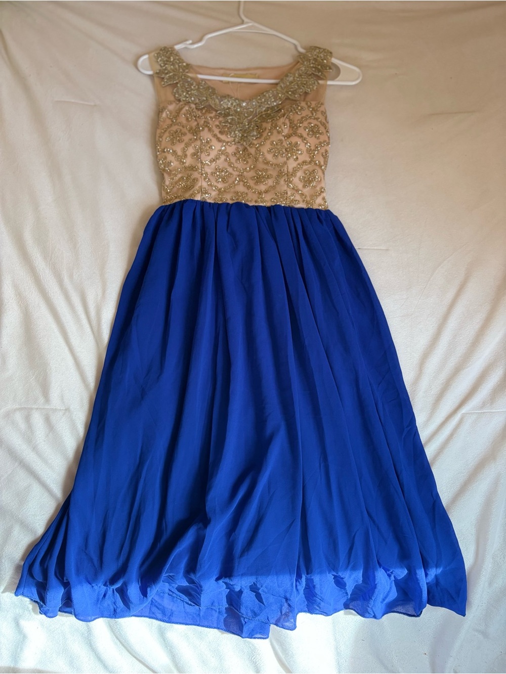 Embellished Gold & Royal Blue Evening Dress